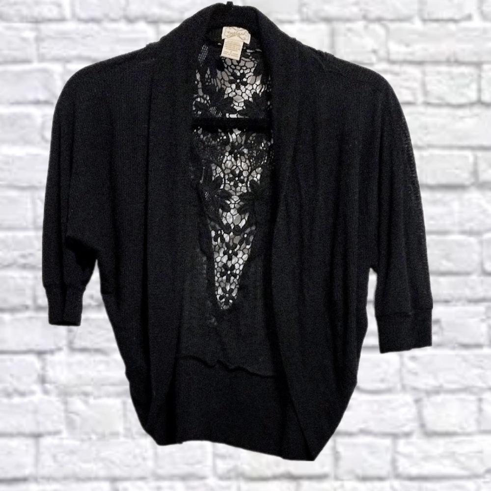 Black Crochet Back Half-Sleeve Cardigan